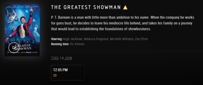 The Greatest Showman cinema